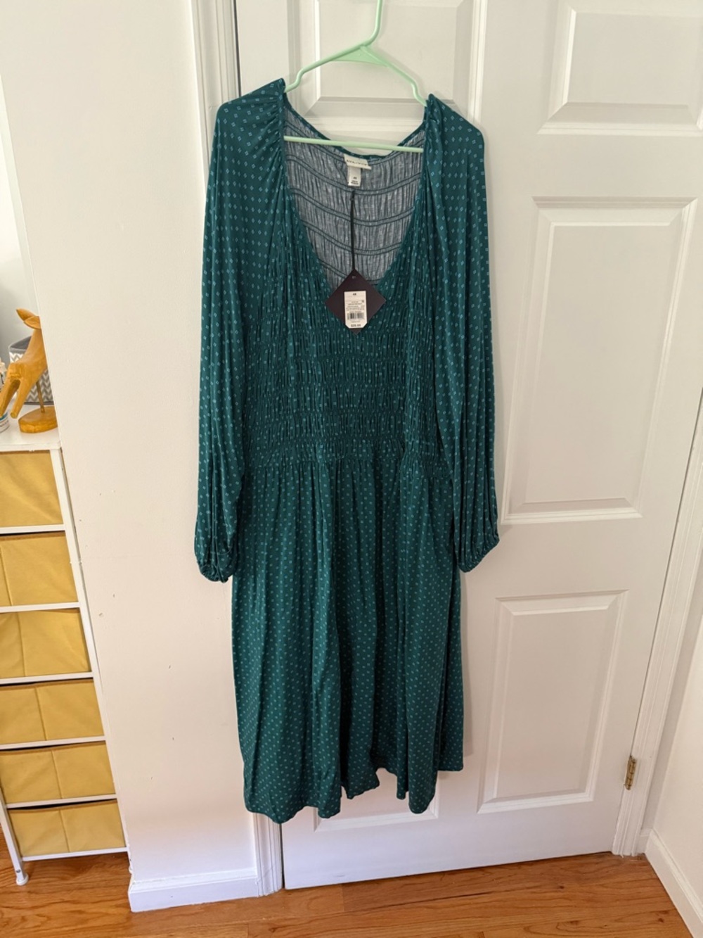 Ava & Viv Teal Long-Sleeve Smocked-Waist Dress with Pockets